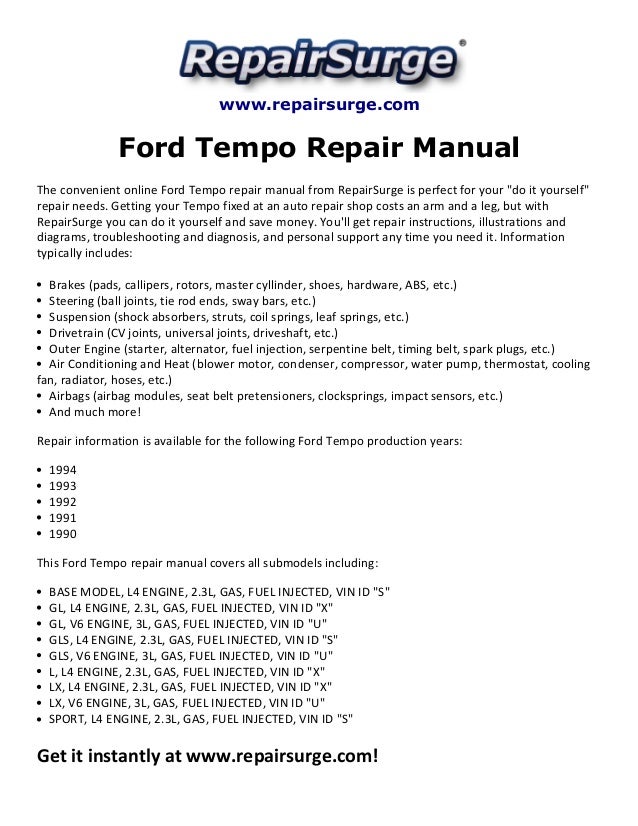 1994 Ford tempo repair manual #4