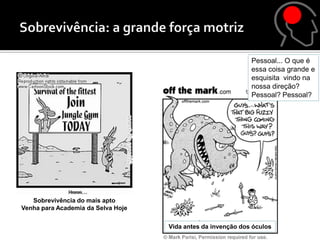 Pessoal... O que é
                                                              essa coisa grande e
                                                              esquisita vindo na
                                                              nossa direção?
                                                              Pessoal? Pessoal?




   Sobrevivência do mais apto
Venha para Academia da Selva Hoje

                                    Vida antes da invenção dos óculos
 
