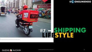 LIFESTYLE
#7 – SHIPPING
95
@ ONSUMIENDO
CAMILOHERRERA@RADDAR.NET
 