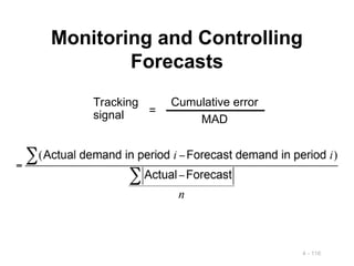 4 - 116
Monitoring and Controlling
Forecasts
Tracking
signal
Cumulative error
MAD
=
 