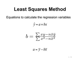 4 - 76
Least Squares Method
Equations to calculate the regression variables
 