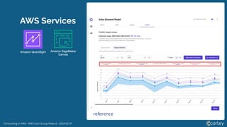Forecasting in AWS - AWS User Group Padova - 2024-02-01
AWS Services
reference
 