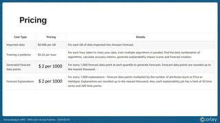 Forecasting in AWS - AWS User Group Padova - 2024-02-01
Pricing
$ 2 per 1000
$ 2 per 1000
 