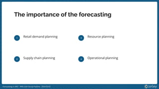 Forecasting in AWS - AWS User Group Padova - 2024-02-01
The importance of the forecasting
1
2 Supply chain planning
3
Resource planning
4 Operational planning
Retail demand planning
 