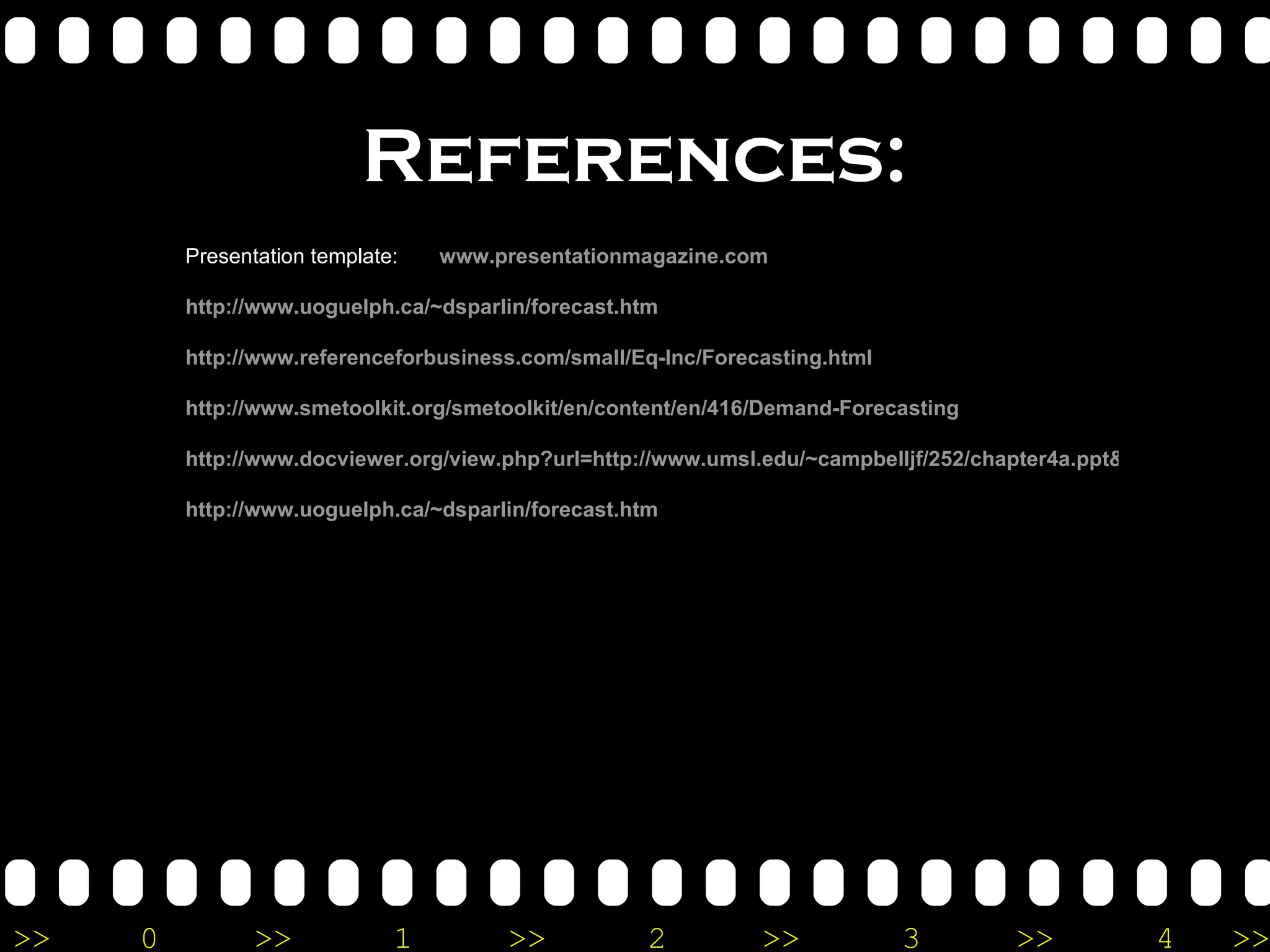 References: Presentation template:  www.presentationmagazine.com http://www.uoguelph.ca/~dsparlin/forecast.htm http://www.referenceforbusiness.com/small/Eq-Inc/Forecasting.html http://www.smetoolkit.org/smetoolkit/en/content/en/416/Demand-Forecasting http://www.docviewer.org/view.php?url=http://www.umsl.edu/~campbelljf/252/chapter4a.ppt&t=Chapter%201,%20Heizer/Render,%205th%20edition http://www.uoguelph.ca/~dsparlin/forecast.htm 