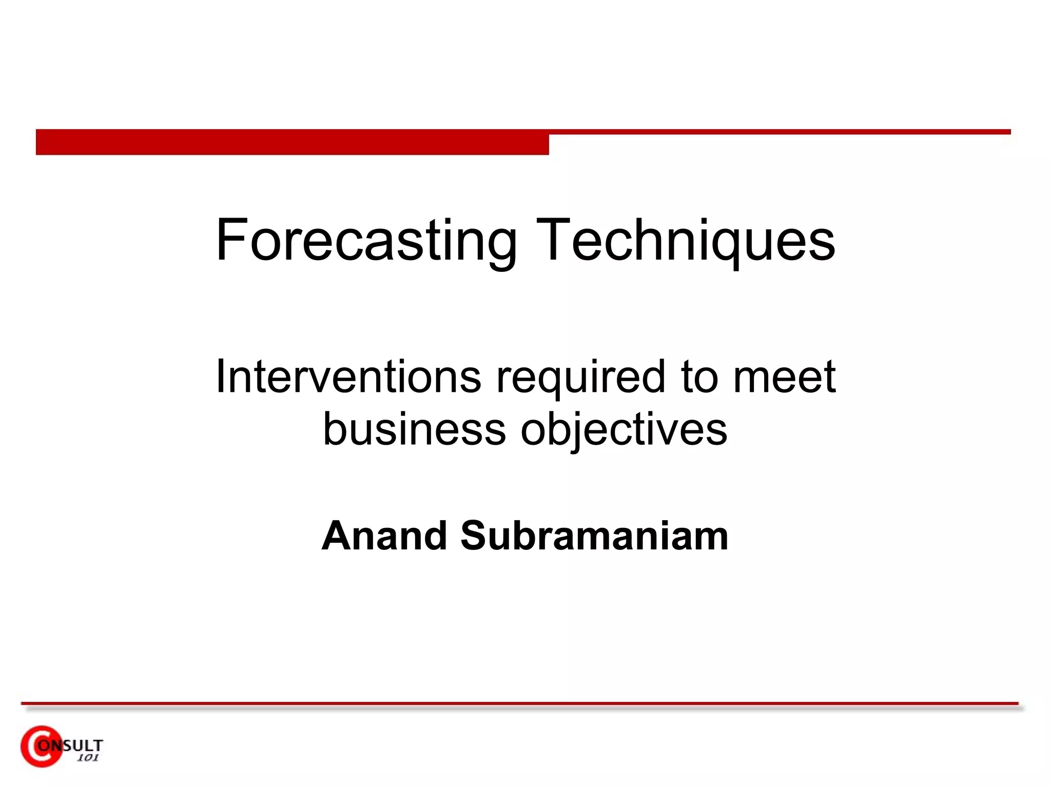 Forecasting Techniques Interventions required to meet business objectives Anand Subramaniam 