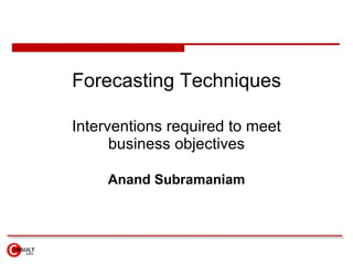 Forecasting Techniques Interventions required to meet business objectives Anand Subramaniam 