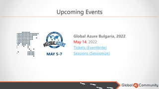 Upcoming Events
Global Azure Bulgaria, 2022
May 14, 2022
Tickets (Eventbrite)
Sessions (Sessionize)
 