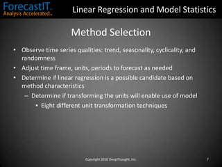 Linear Regression and Model StatisticsModel CharacteristicsMethod characteristics