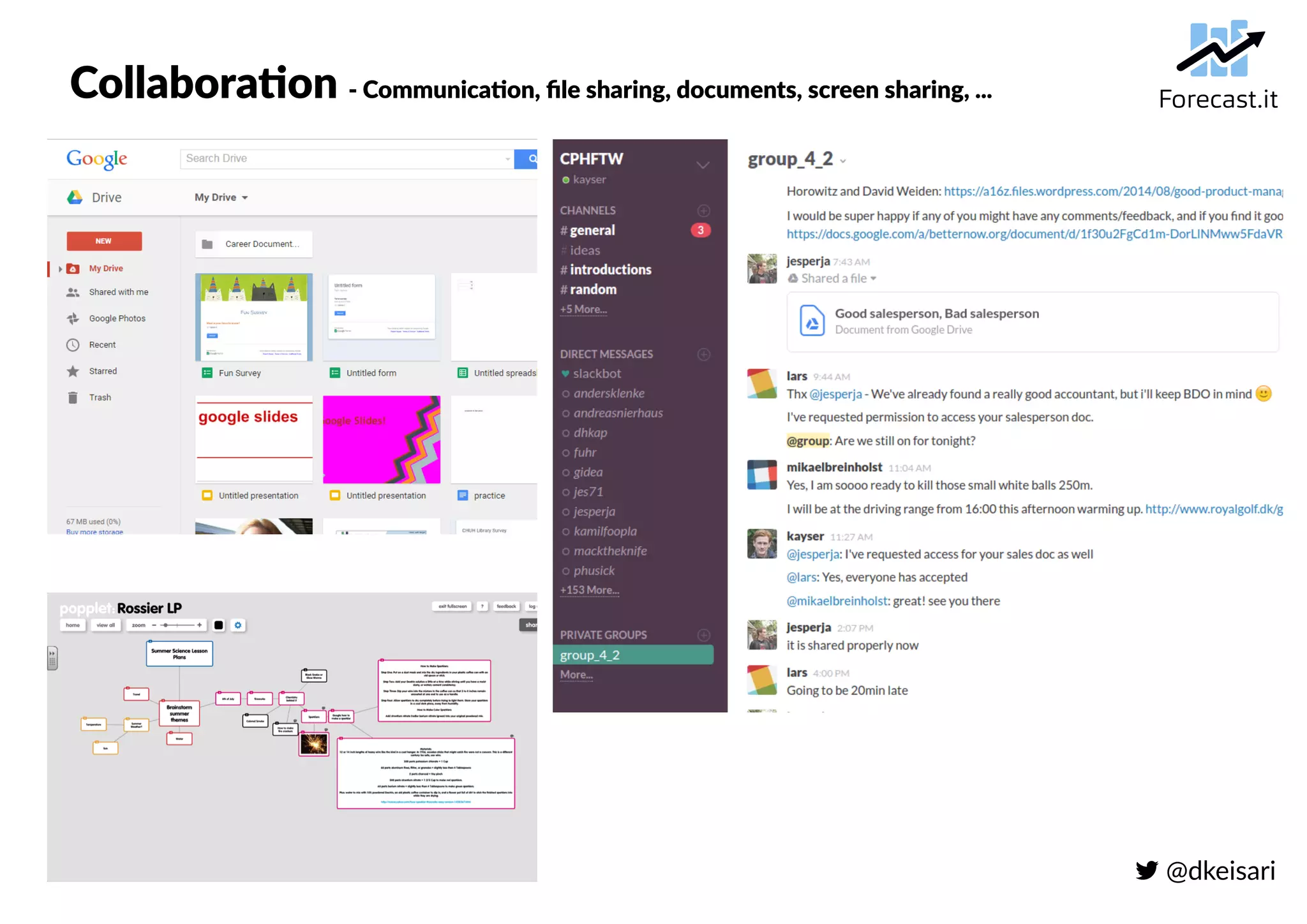  @dkeisari
Collaboration - Communication, file sharing, documents, screen sharing, ...
 