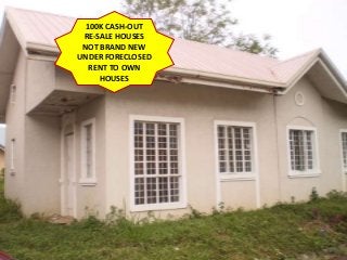 100K CASH-OUT
RE-SALE HOUSES
NOT BRAND NEW
UNDER FORECLOSED
RENT TO OWN
HOUSES

 