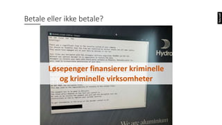 Betale eller ikke betale?
Løsepenger finansierer kriminelle
og kriminelle virksomheter
 