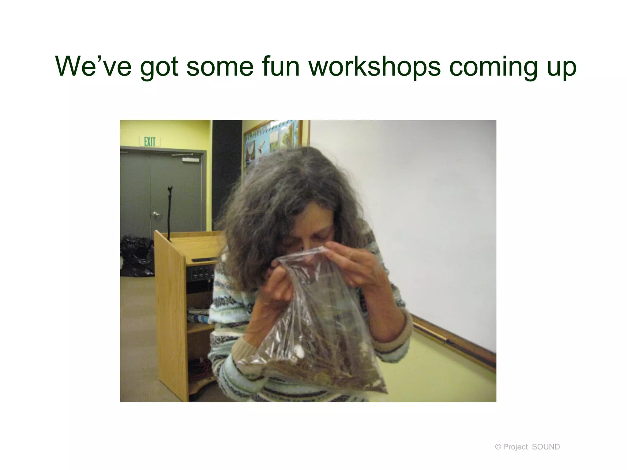 We’ve got some fun workshops coming up
© Project SOUND
 