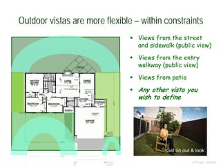 Outdoor vistas are more flexible – within constraints
 Views from the street
and sidewalk (public view)
 Views from the entry
walkway (public view)
 Views from patio
 Any other vista you
wish to define
© Project SOUND
Get on out & look
 