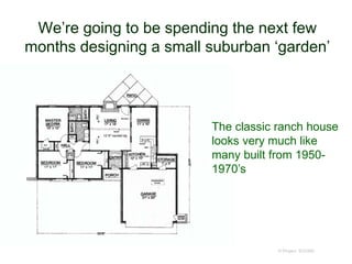 We’re going to be spending the next few
months designing a small suburban ‘garden’
© Project SOUND
The classic ranch house
looks very much like
many built from 1950-
1970’s
 