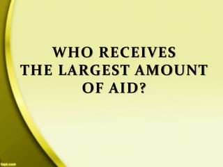 WHO RECEIVES
THE LARGEST AMOUNT
OF AID?
 