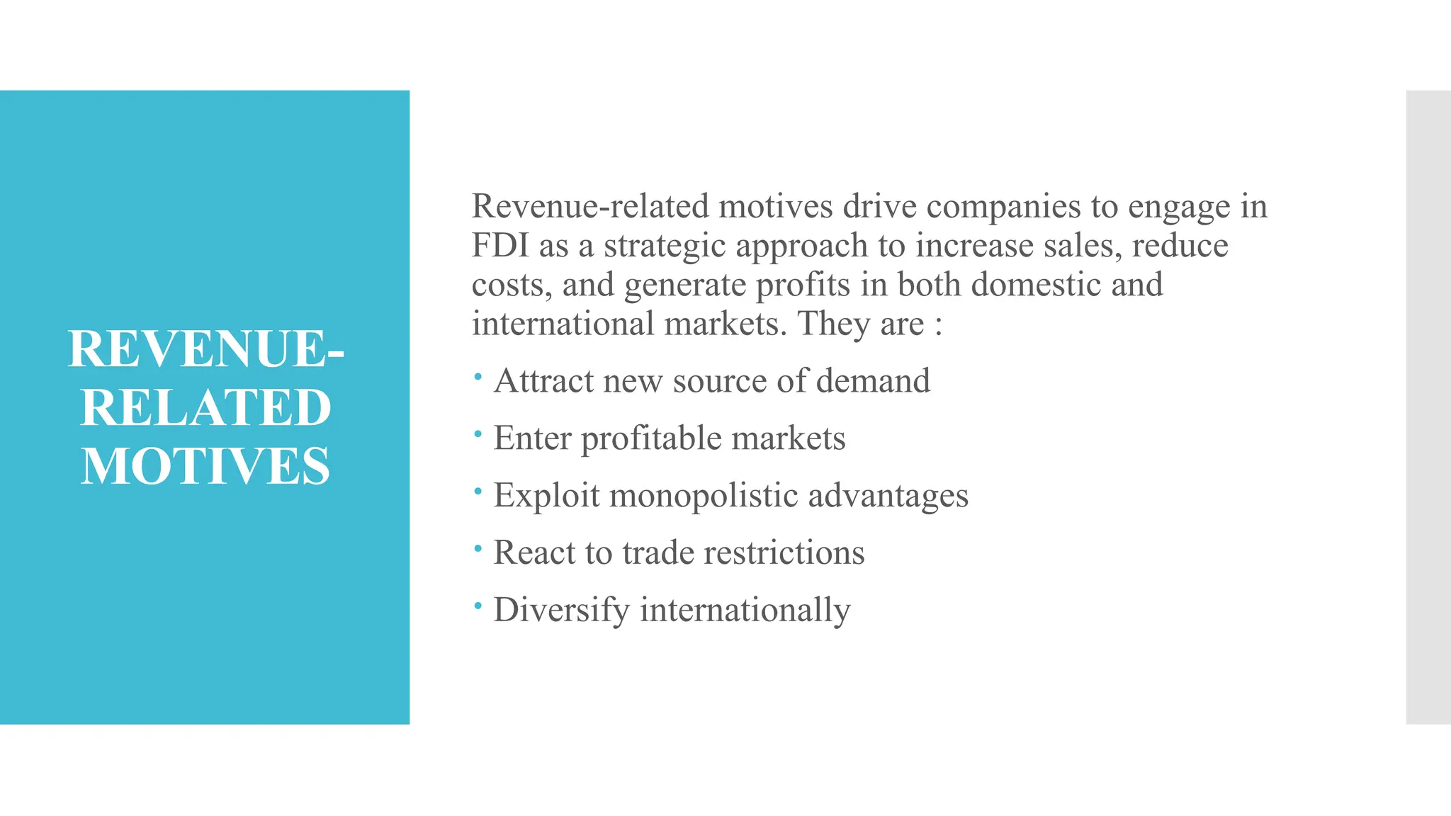 FOREIGN DIRECT INVESTMENTMOTIVESDETERMINANTSTHEORIES PPT
