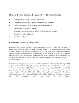 Foreign direct investment situation in Bangladesh | DOCX