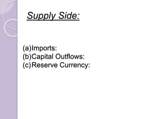 Supply Side:
(a)Imports:
(b)Capital Outflows:
(c)Reserve Currency:
 