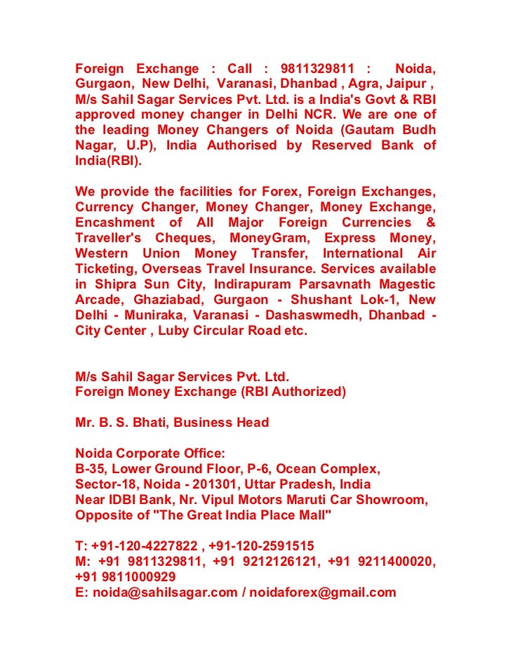 Forex Foreign Exchange In Noida Call 9811329811 - 