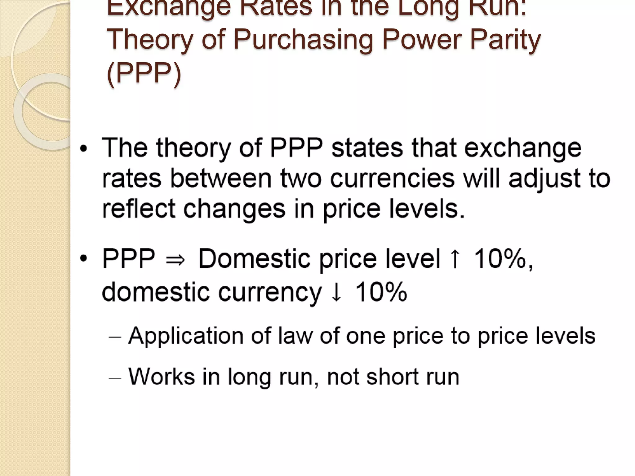 Exchange Rates in the Long Run:
Theory of Purchasing Power Parity
(PPP)
 