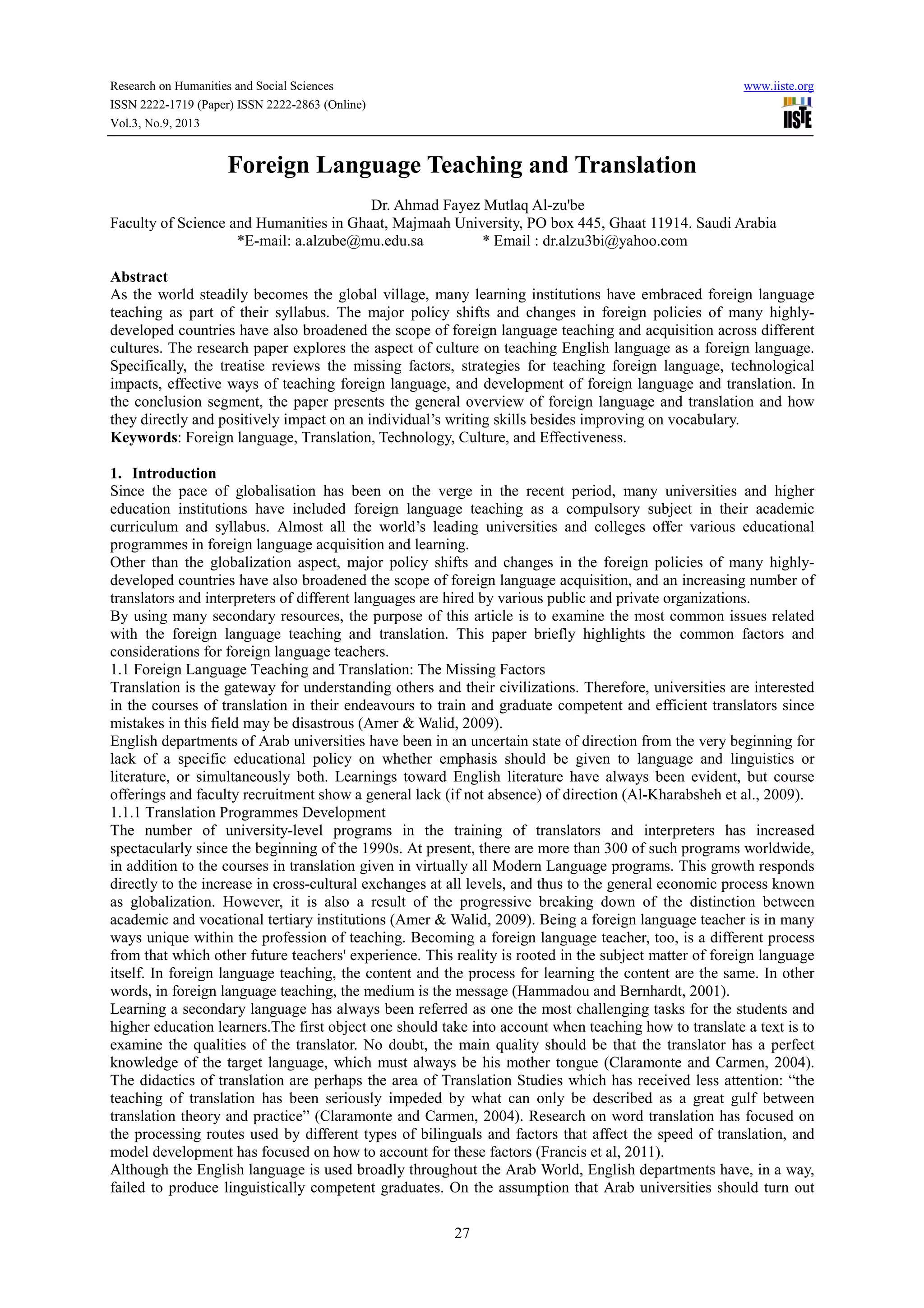 Foreign language teaching and translation | PDF