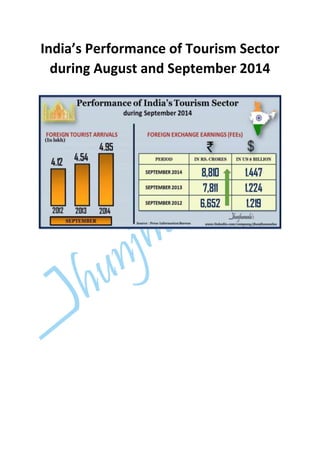 India’s Performance of Tourism Sector 
during August and September 2014 
 
