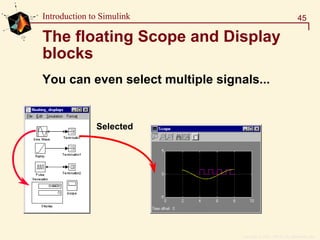 Copyright  1984 - 1997 by The MathWorks, Inc.
45Introduction to Simulink
The floating Scope and Display
blocks
You can even select multiple signals...
Selected
 