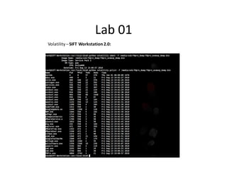 Lab 01
Volatility – SIFT Workstation 2.0:
 