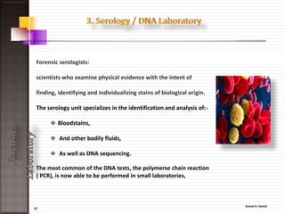 12
ForensicLaboratory
• A dedicated workstation for the
recording and enhancement of latent
fingerprints
• An optical projector for the visual
comparison of record and recovered
fingerprints
Some technique’s
 