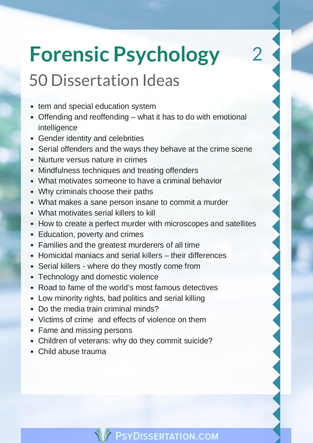 undergraduate forensic psychology dissertation ideas