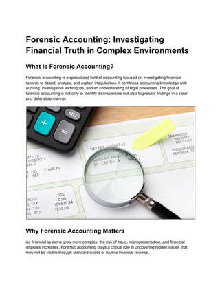Forensic Accounting: Investigating Financial Truth in Complex ...