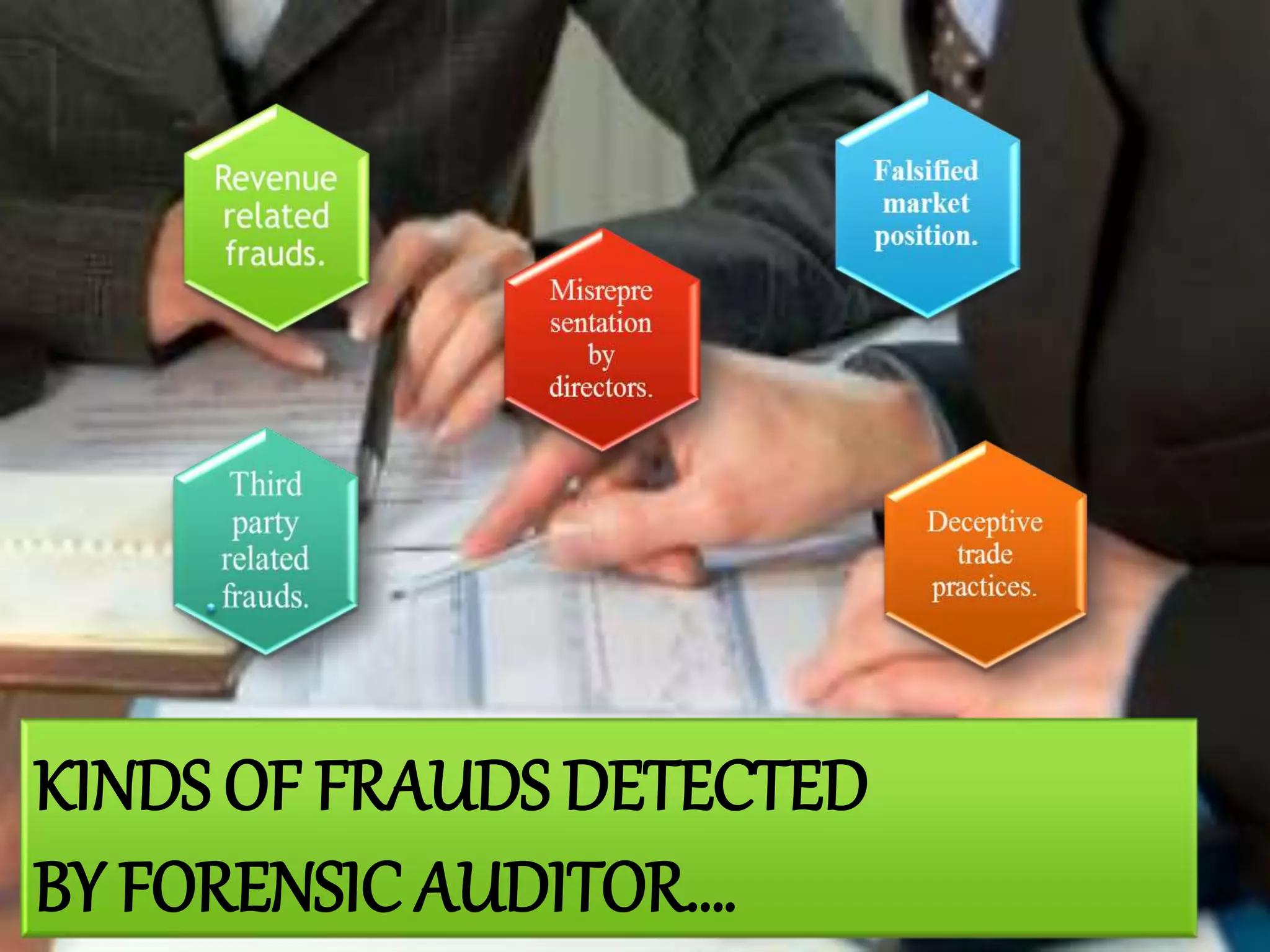 KINDS OF FRAUDS DETECTED
BY FORENSIC AUDITOR….
 
