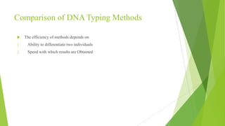 History of forensic DNA analysis
 Described by Dr.Alec Jeffrey
 There are repeated regions over and over again next to each other.
 The number of repeated regions differ from individual to individual.
 These regions are known as VNTRs.
 RFLP is used to examine VNTRs.
 