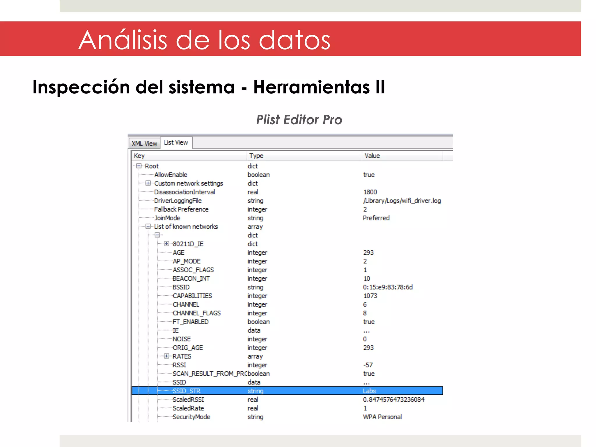 Análisis de los datos
Inspección del sistema - Herramientas II
Plist Editor Pro

 