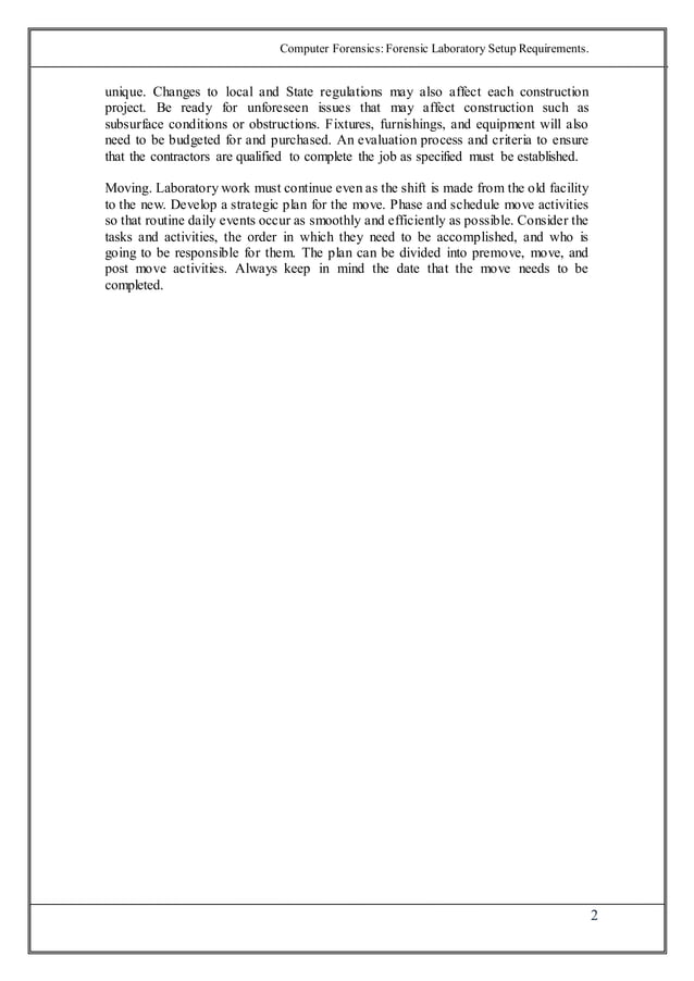 Forensic laboratory setup requirements | DOCX | Chemistry | Science