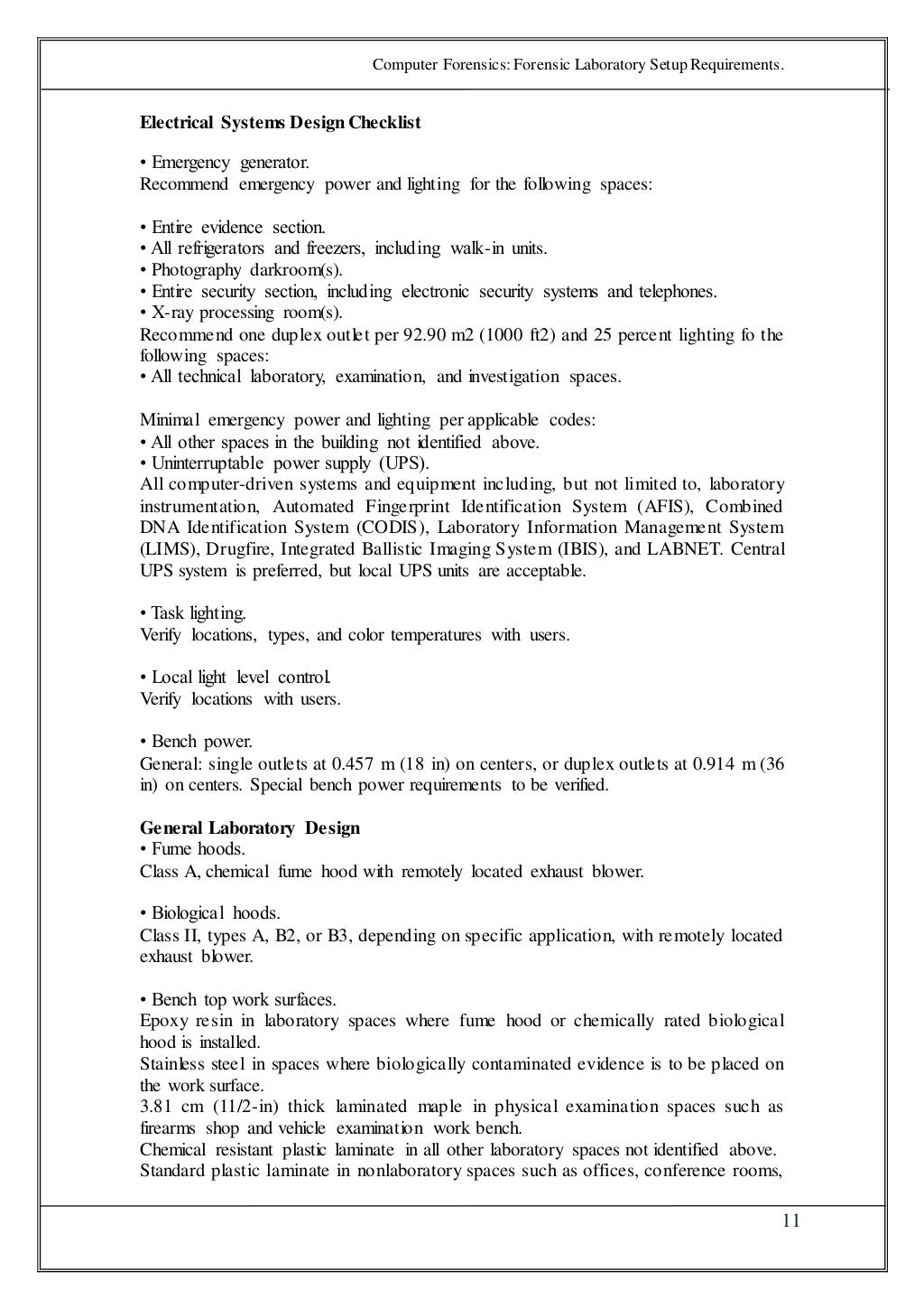 Forensic laboratory setup requirements