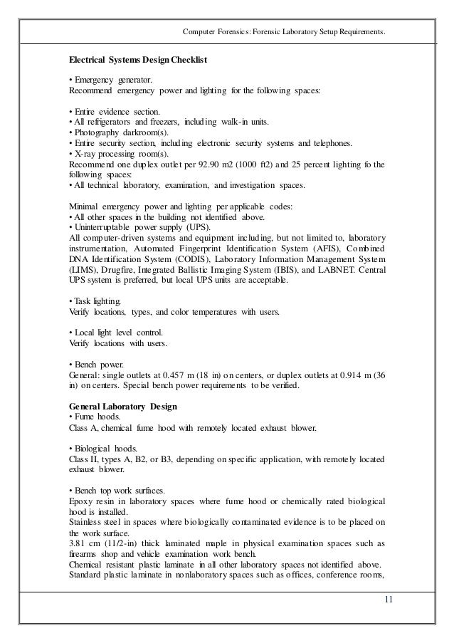 Forensic laboratory setup requirements