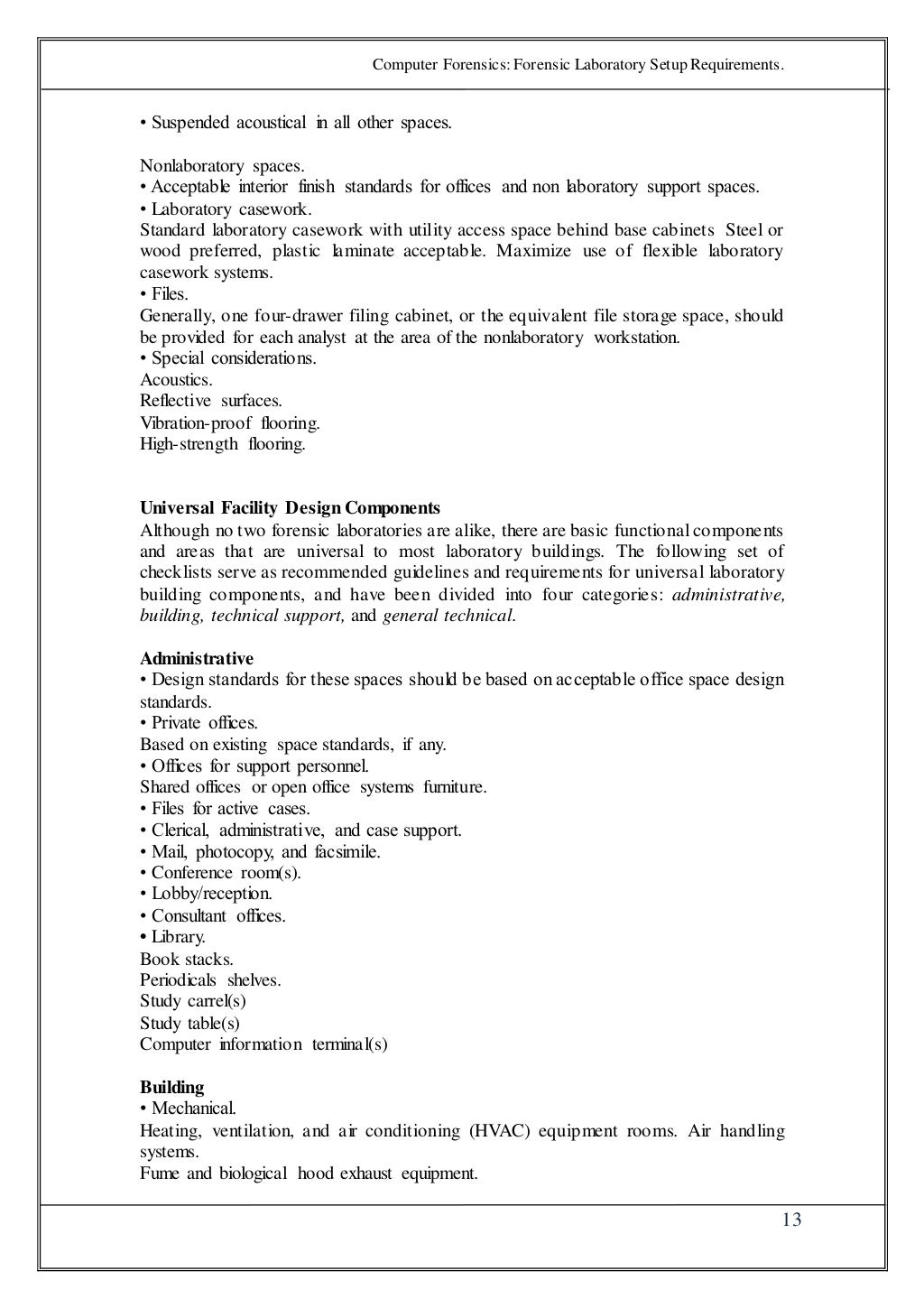 Forensic laboratory setup requirements