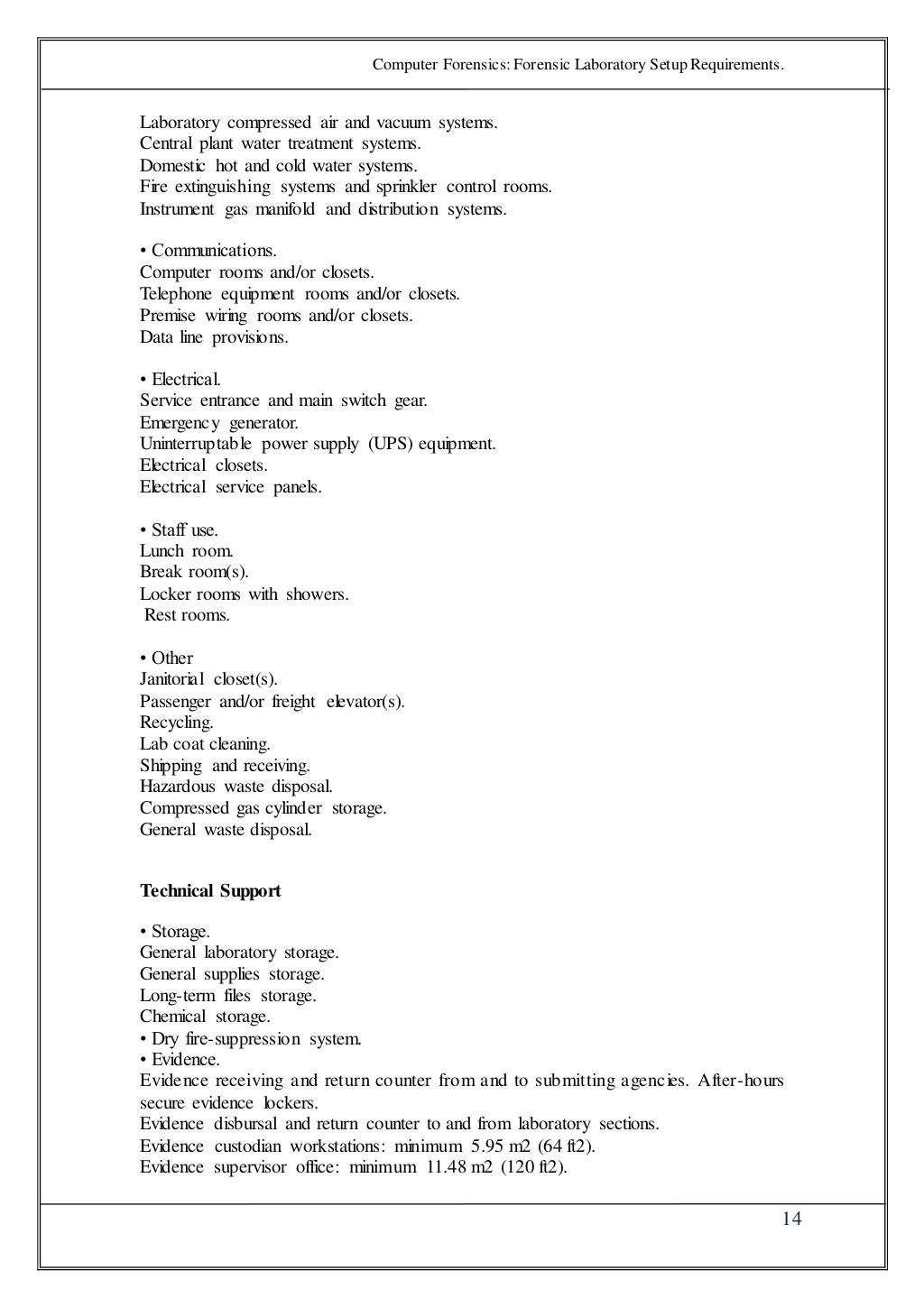 Forensic laboratory setup requirements