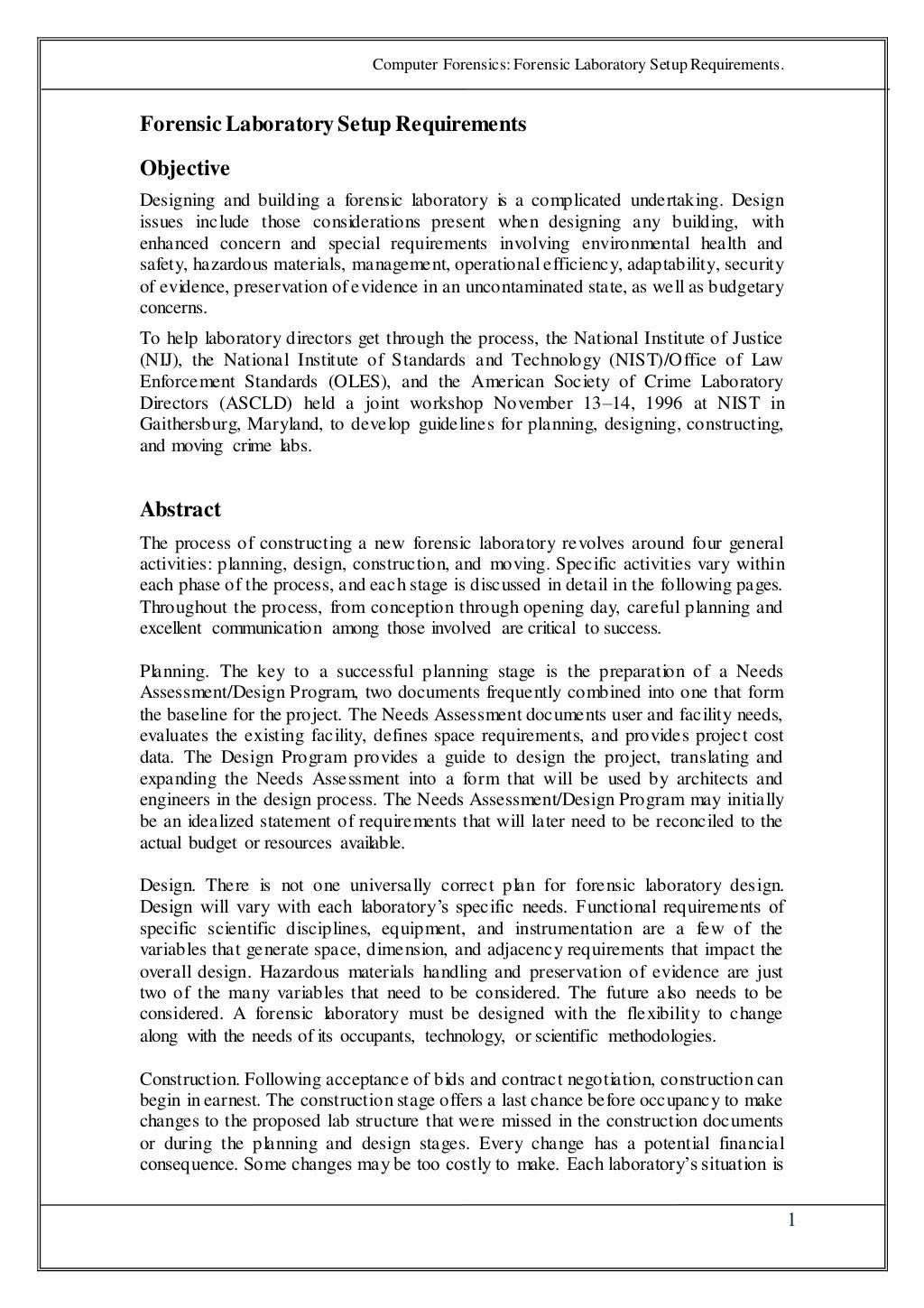 Forensic laboratory setup requirements
