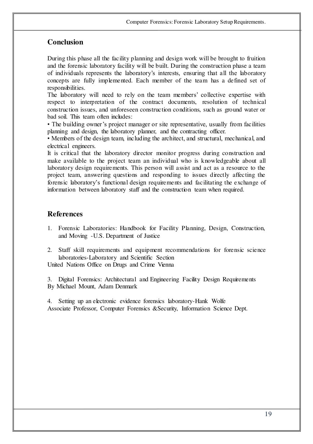 Forensic laboratory setup requirements