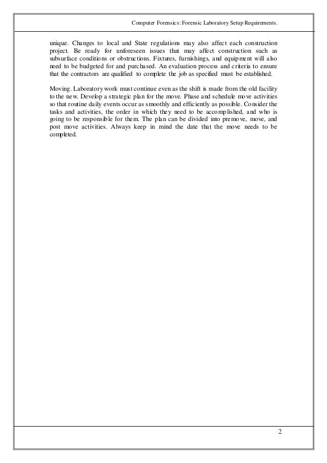 Forensic laboratory setup requirements