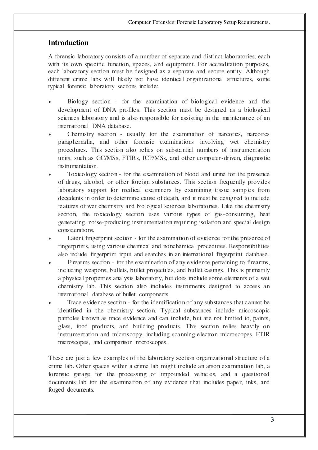 Forensic laboratory setup requirements
