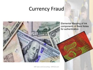 Currency Fraud
Elemental Mapping of Ink
components of Bank Notes
for authentication
XRF Sales and Consulting – XRFSCO.com 25
 