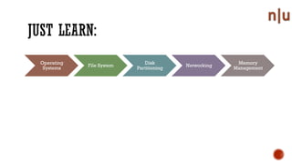 Operating
Systems
File System
Disk
Partitioning
Networking
Memory
Management
 