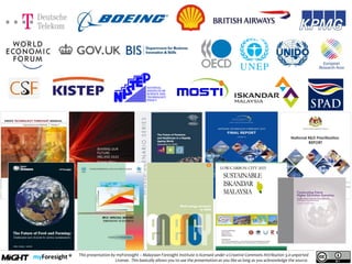 .
This presentation by myForesight – Malaysian Foresight Institute is licensed under a Creative Commons Attribution 3.0 unported
License. This basically allows you to use the presentation as you like as long as you acknowledge the source.
 