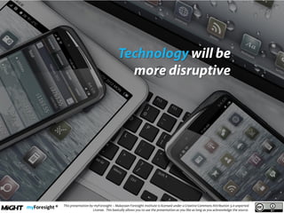 .
This presentation by myForesight – Malaysian Foresight Institute is licensed under a Creative Commons Attribution 3.0 unported
License. This basically allows you to use the presentation as you like as long as you acknowledge the source.
 