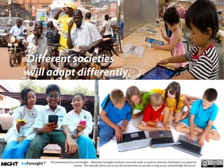 .
This presentation by myForesight – Malaysian Foresight Institute is licensed under a Creative Commons Attribution 3.0 unported
License. This basically allows you to use the presentation as you like as long as you acknowledge the source.
 