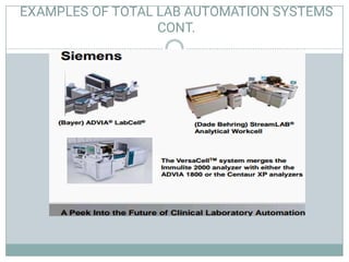 EXAMPLES OF TOTAL LAB AUTOMATION SYSTEMS
CONT.
 